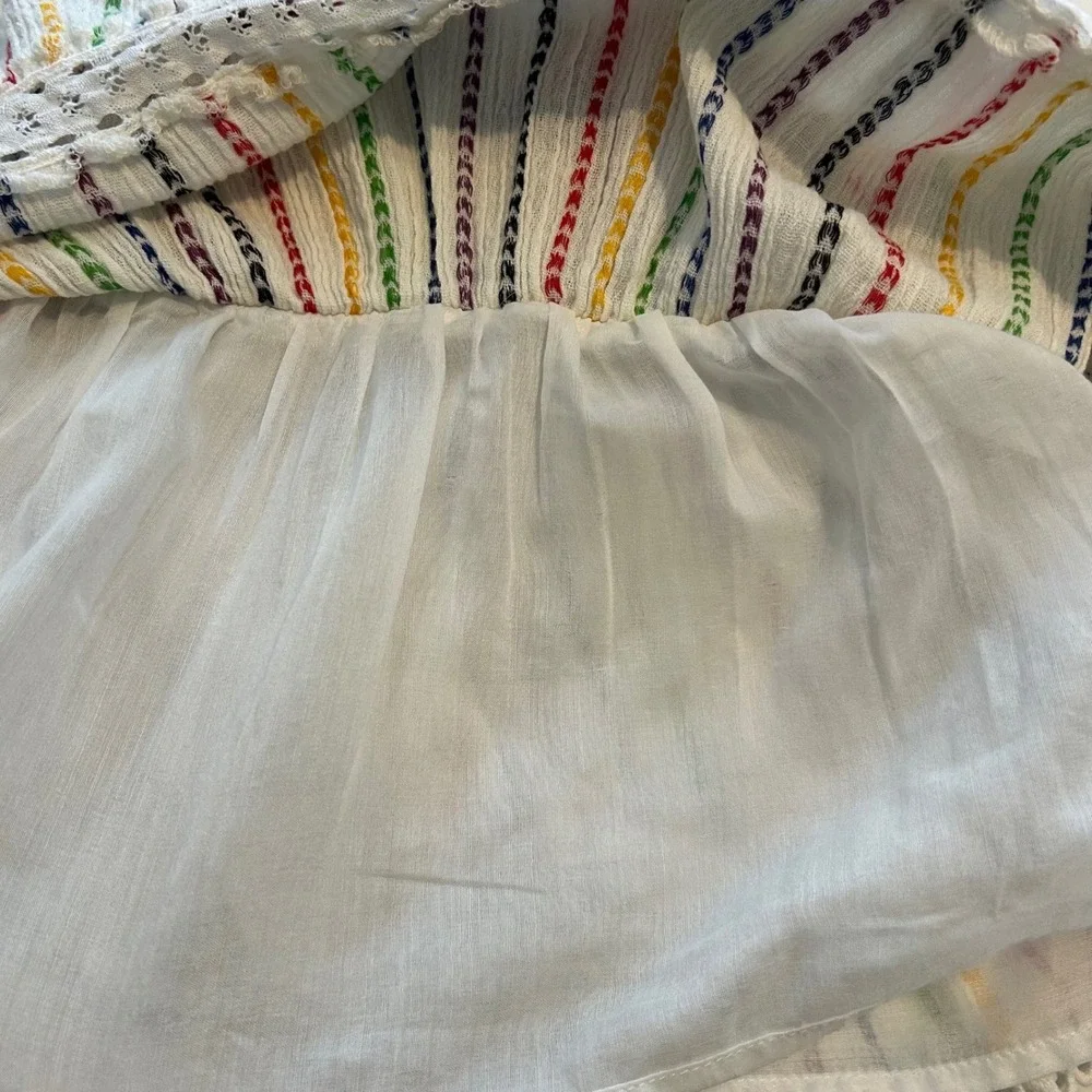 BELL Kids Size 6 Smocked White Rainbow Hearts Cotton Dress Boho‎ Tropical Beach
